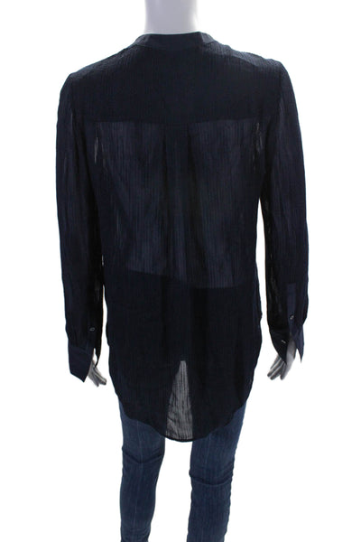 Vince Womens Long Sleeve Half Button Crew Neck Shirt Navy Blue Size 4