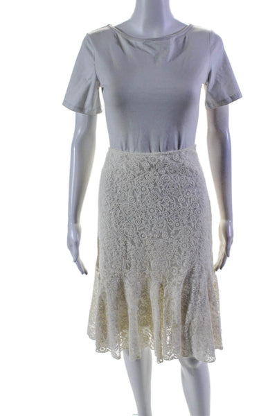 Lauren Ralph Lauren Womens White Lace Lined Knee Length A-Line Skirt Size S