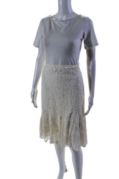 Lauren Ralph Lauren Womens White Lace Lined Knee Length A-Line Skirt Size S