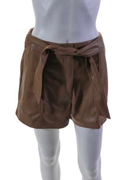 Mustard Seed Womens Faux Leather High Rise Tie Waist Shorts Brown Size M