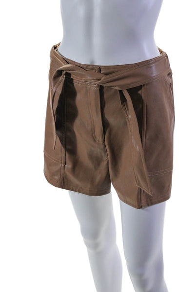 Mustard Seed Womens Faux Leather High Rise Tie Waist Shorts Brown Size M