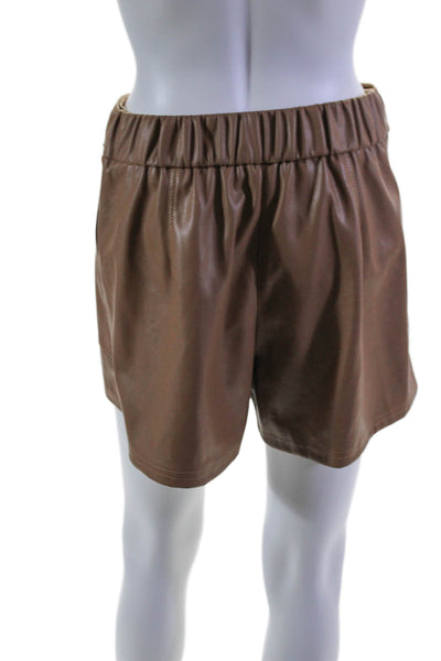 Mustard Seed Womens Faux Leather High Rise Tie Waist Shorts Brown Size M