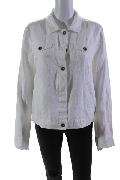 Michael Stars Womens Linen Long Sleeve Button Down Light Jacket White Size L