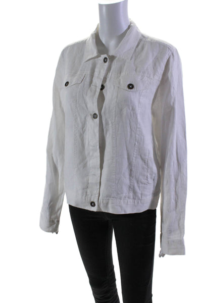 Michael Stars Womens Linen Long Sleeve Button Down Light Jacket White Size L