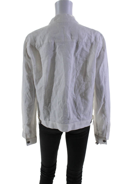 Michael Stars Womens Linen Long Sleeve Button Down Light Jacket White Size L