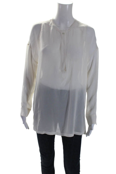 Vince Womens Silk Long Sleeves Half Button Down Blouse White Size Small