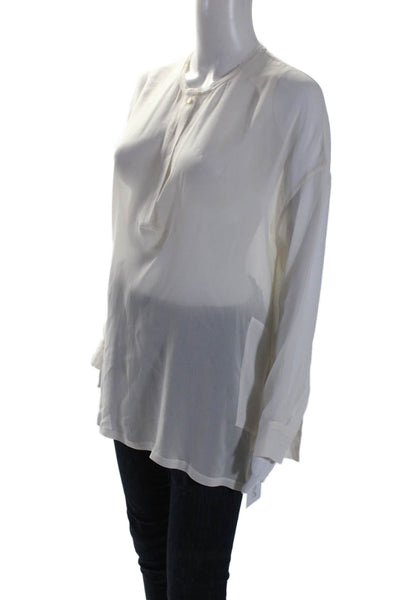 Vince Womens Silk Long Sleeves Half Button Down Blouse White Size Small