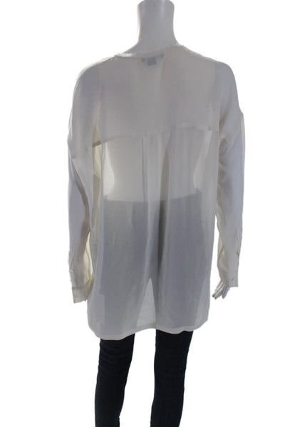 Vince Womens Silk Long Sleeves Half Button Down Blouse White Size Small