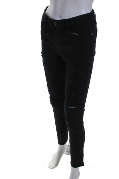 Frame Womens Black Ripped High Rise Skinny Leg Jeanne Jeans Size 28