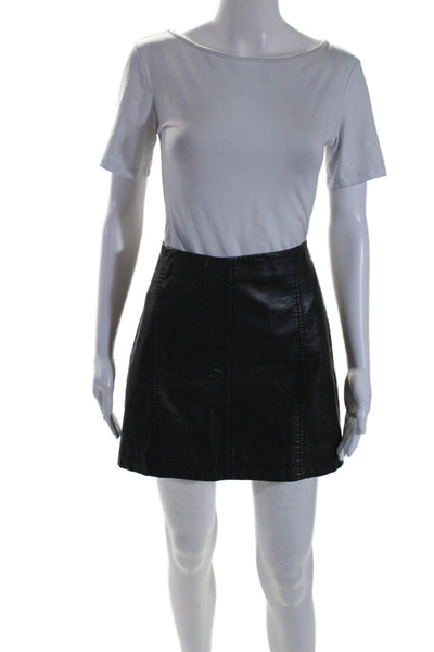 Free People Womens Black Vegan Leather Zip Back Lined Mini A-Line Skirt Size S