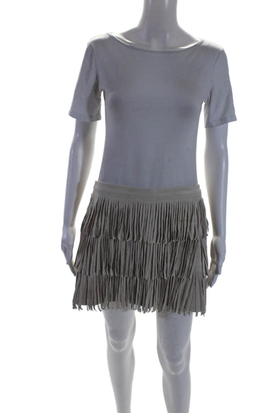 BCBGMAXAZRIA Womens Beige Fringe Detail Zip Back Lined Mini Skirt Size 8