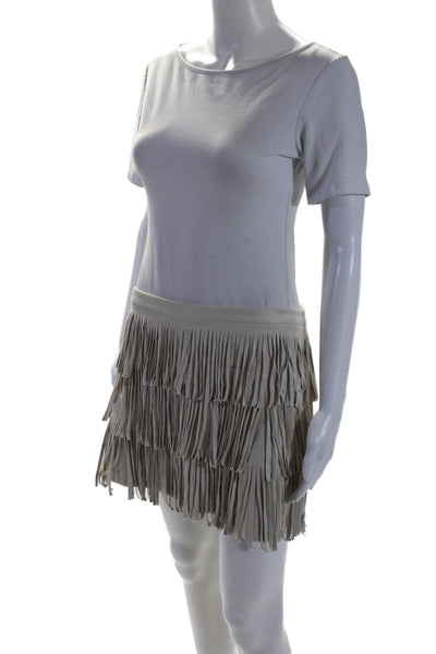 BCBGMAXAZRIA Womens Beige Fringe Detail Zip Back Lined Mini Skirt Size 8