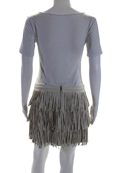 BCBGMAXAZRIA Womens Beige Fringe Detail Zip Back Lined Mini Skirt Size 8