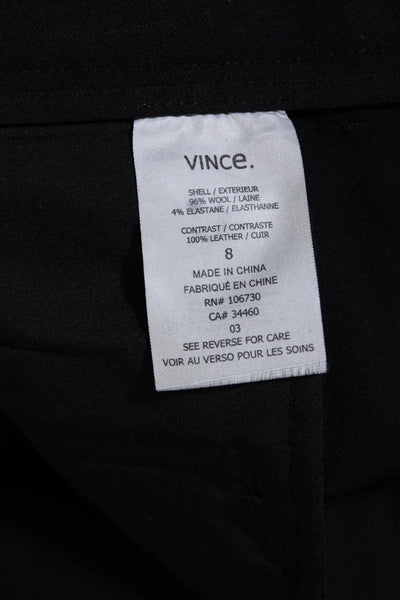 Vince Womens Black Wool Leather Trim High Rise Pleated Dress Pants Size 8