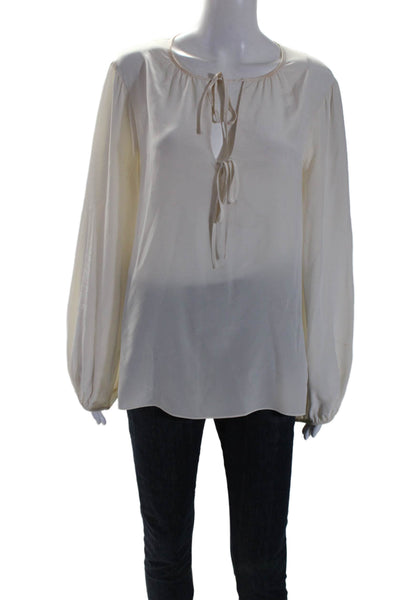 BCBGMAXAZRIA Womens Silk Cream Tie Front Long Sleeve Blouse Top Size S