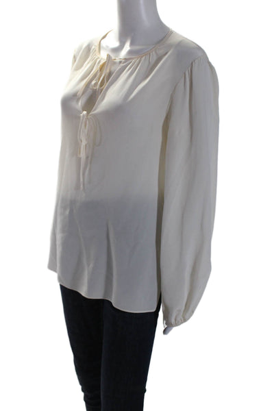 BCBGMAXAZRIA Womens Silk Cream Tie Front Long Sleeve Blouse Top Size S