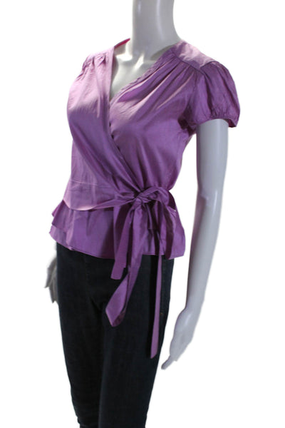 Calypso Christiane Celle Women's V-Neck Short Sleeves Wrap Blouse Purple Size 0