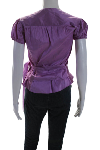 Calypso Christiane Celle Women's V-Neck Short Sleeves Wrap Blouse Purple Size 0