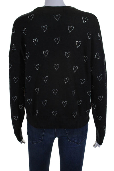 Kerri Rosenthal x Aqua Womens Rhinestone Heart Je T'aine Sweater Black Small