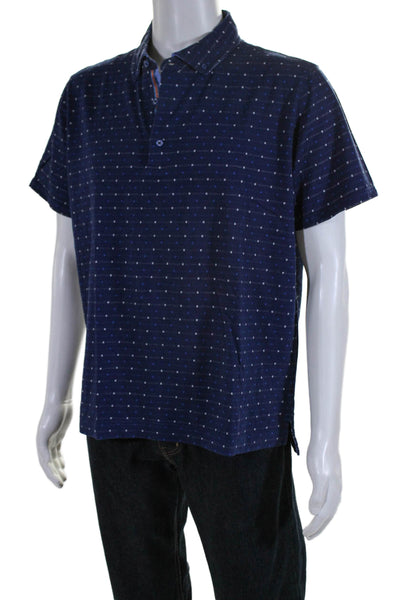 Robert Graham Mens Short Sleeve Collared Striped Polo Shirt Blue Cotton Large