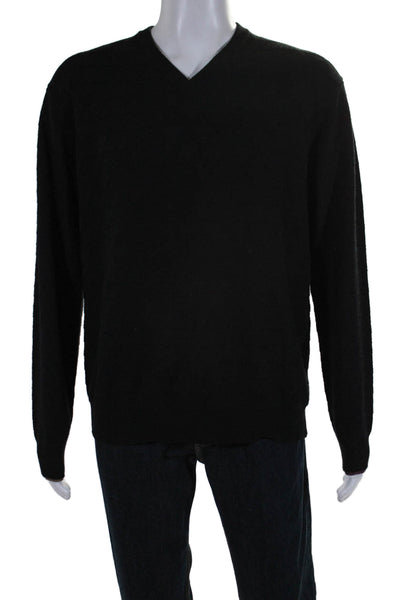 Robert Graham Mens Long Sleeve V Neck Sweater Black Wool Size Medium