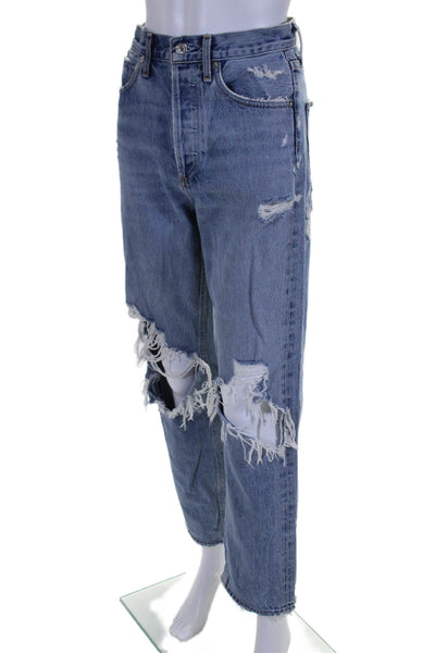 Agolde Womens Cotton Denim Distressed 5 Pocket High-Rise Jeans Blue Size 23