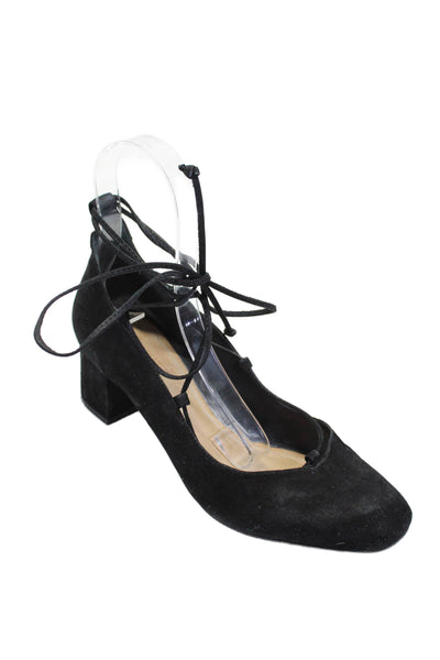 Schutz Women's Square Toe Block Heels Lace Up Suede Shoes Black Size 6.5