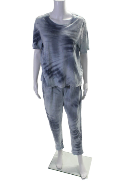 Raquel Allegra Basic Womens Tie Dye Short Sleeves Tee Shirt Pant Set Blue Size 1