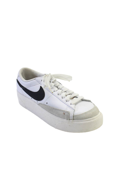 Nike Womens Leather Blazer Low Platform Lace Up Sneakers White Black Size 7.5