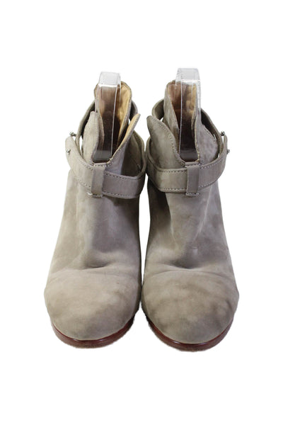 Rag & Bone Women's Round Toe Suede Block Heels Ankle Boot Beige Size 38.5