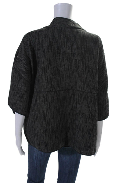 Eileen Fisher Womens Spotted Textured Tied Short Sleeve Sweater Black Size XL