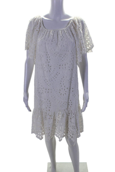 Miss June Womens Cotton Eyelet Lace Scoop Neck Shift Dress White Size M