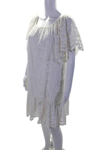 Miss June Womens Cotton Eyelet Lace Scoop Neck Shift Dress White Size M