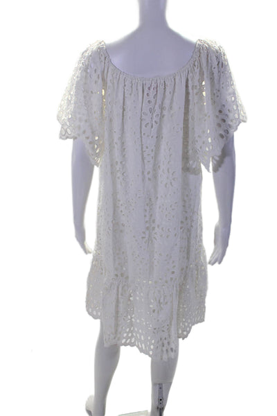 Miss June Womens Cotton Eyelet Lace Scoop Neck Shift Dress White Size M