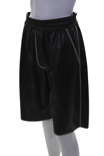 Nanushka Womens Faux Leather Elastic Waist Bermuda Shorts Black Size M