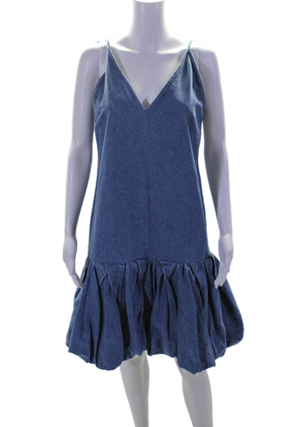 Marques Almeida Womens Denim V Neck Sleeveless Bubble Shift Dress Blue Size 10