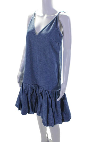 Marques Almeida Womens Denim V Neck Sleeveless Bubble Shift Dress Blue Size 10