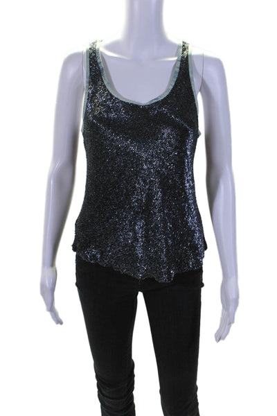 Douglas Hannant Womens Silk Embroidered Beaded Sleeveless Tank Top Navy Size 8