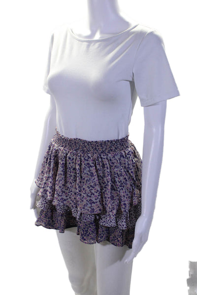 Joie Womens Silk Floral Print Smocked Elastic Ruffled Mini Skirt Purple Size XS