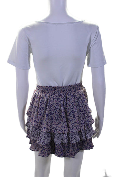 Joie Womens Silk Floral Print Smocked Elastic Ruffled Mini Skirt Purple Size XS