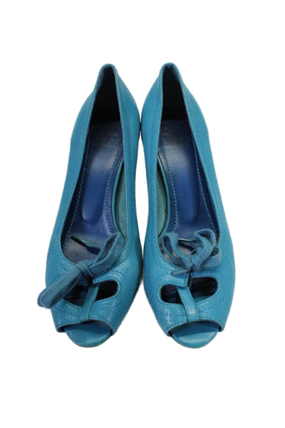 See by Chloe Womens Leather Peep Toe Tied Cut-Out Wedge Heels Blue Size EUR 36