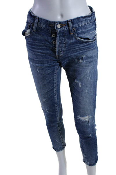 Moussy Womens Mid Rise Distressed Denim Skinny Jeans Blue Size 25