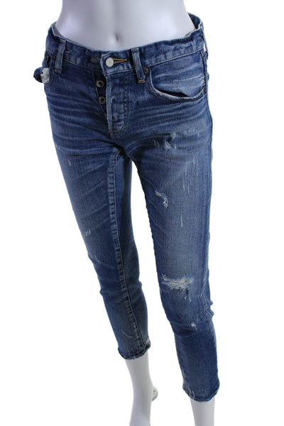 Moussy Womens Mid Rise Distressed Denim Skinny Jeans Blue Size 25