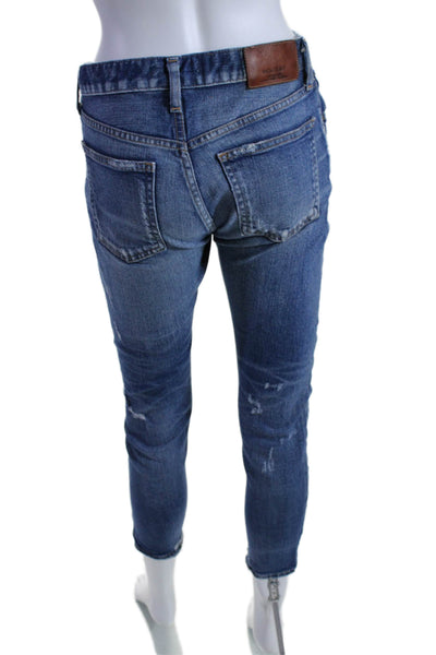 Moussy Womens Mid Rise Distressed Denim Skinny Jeans Blue Size 25