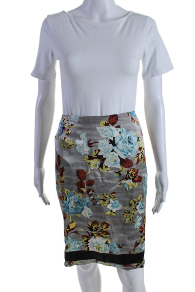 Rebecca Taylor Womens Silk Gray Floral Print Zip Back Pencil Skirt Size 2