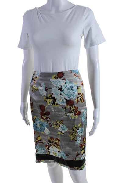 Rebecca Taylor Womens Silk Gray Floral Print Zip Back Pencil Skirt Size 2