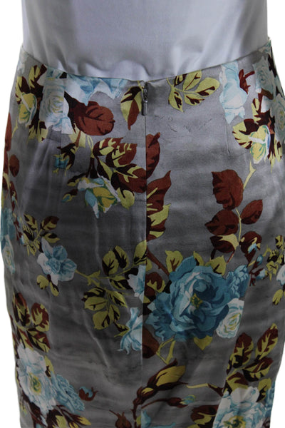 Rebecca Taylor Womens Silk Gray Floral Print Zip Back Pencil Skirt Size 2