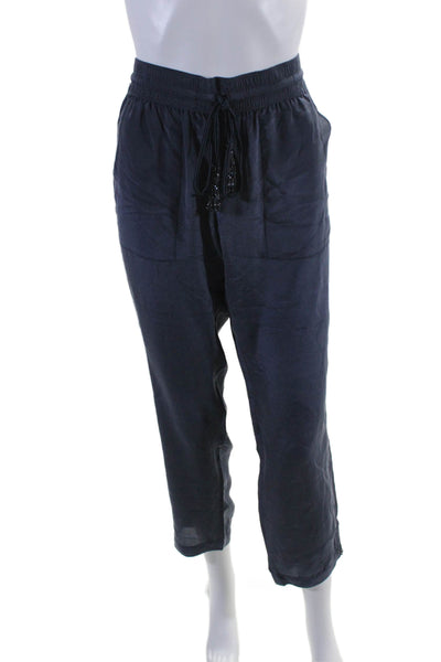 Calypso Saint Barth Womens Drawstring Straight Leg Silk Pants Navy Size Medium