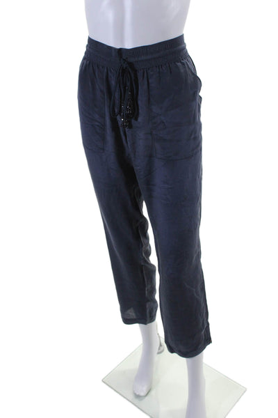 Calypso Saint Barth Womens Drawstring Straight Leg Silk Pants Navy Size Medium