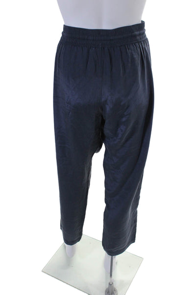 Calypso Saint Barth Womens Drawstring Straight Leg Silk Pants Navy Size Medium